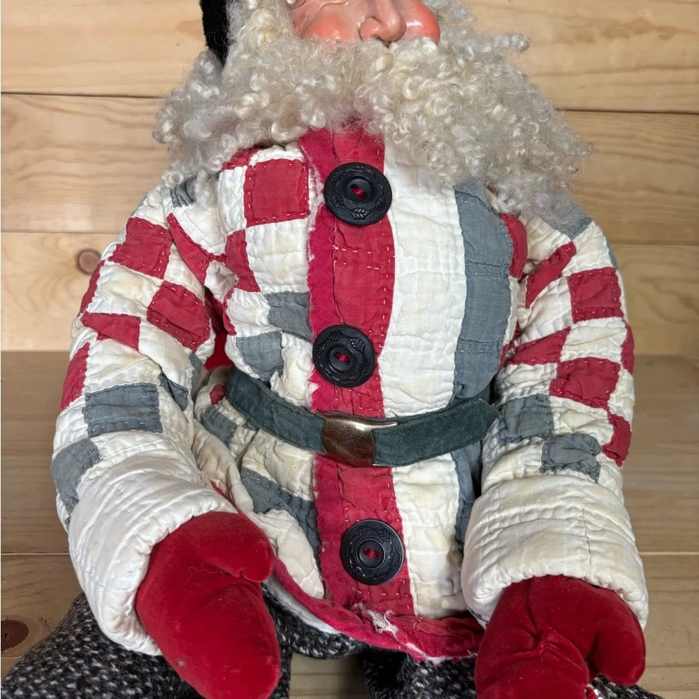Vintage Storytellers Santa Doll with Patchwork Quilt jacket‎ and molded face